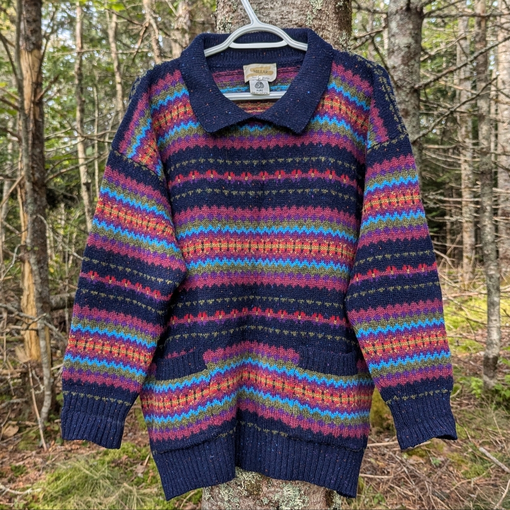 VINTAGE MILLAR Men's Collared Wool Fair Isle Sweater, size large